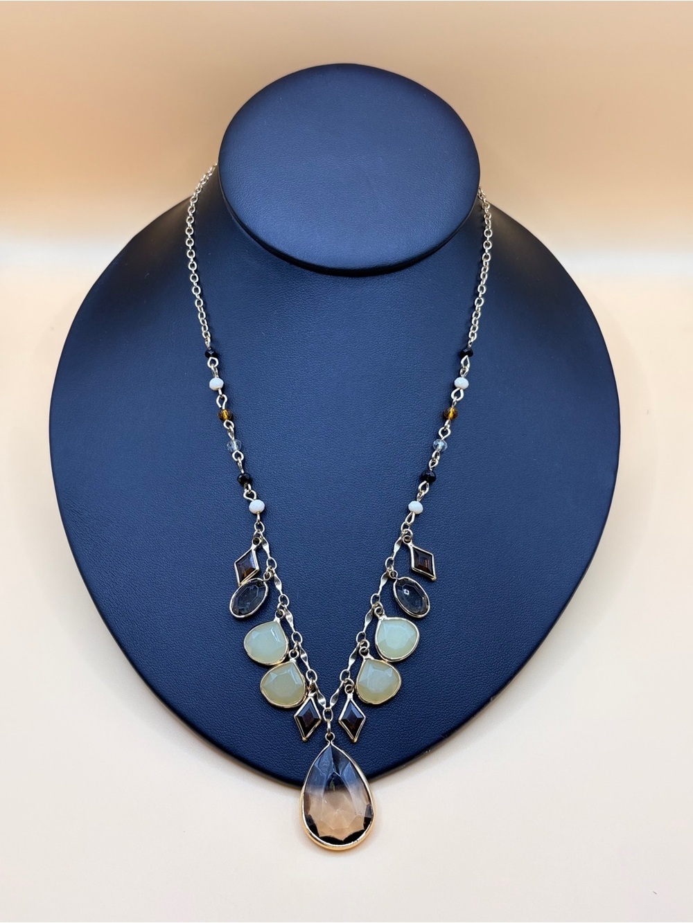 Contemporary Earth Tone Teardrop & Opalescent Lariat Necklace